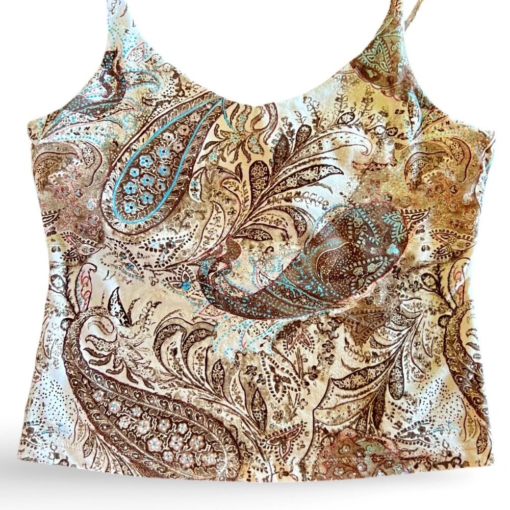 Vintage Cream and Baby Blue Lotus Yoga Cropped Tank